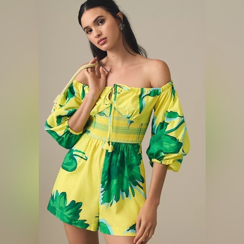 NWT Plenty by Tracy Reese Off-The-Shoulder Smocked Romper bu Anthropologie